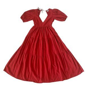 Seven Wonders Maxi Dress Burnt Orange V-neckline Short Puff Sleeves L